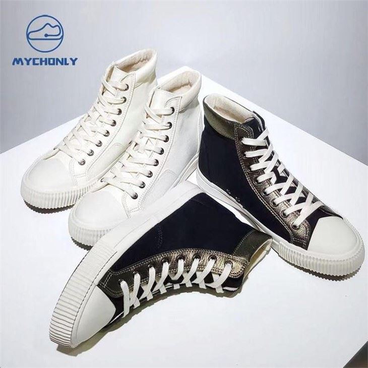 high-top canvas sneaker with leather trim